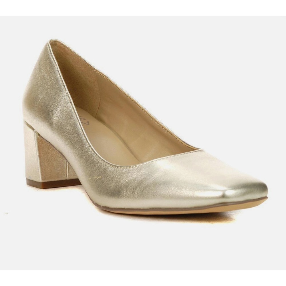 Naturalizer Karina Pump Champagne Metallic Square Toe Block Heels NEW 5.5 M
